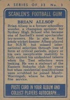 1964 Scanlens NRL #3 Brian Allsop Back